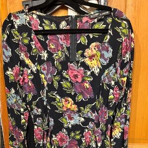 Floral Black Dress. Vintage midi length